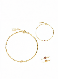 Shiny K Gold Chain Bracelet with Gemstones Yellow Crystal and Garnet