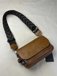 Leather Mens Bag Casual Crossbody Single Shoulder Retro Mailman Bag Ribbon Small Diagonal Bag Soft Square Shape Waterproof