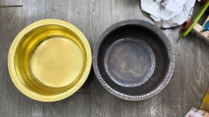 Chậu đồng ngâm chân Spa đường kính 40cm cao 15cm nặng 2kg 2 màu vàng và nâu (mộc chưa làm màu)