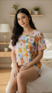 Setelan baju tidur celana pendek rayon/ One Set Pendek Wanita Setelan Celana Pendek Wanita Bahan Rayon motif