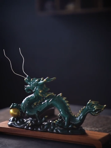 Tượng rồng phong cách Á đông màu xanh - đỏ bằng cát tím tử sa tượng gốm men sứ cao cấp bày trí phong thủy quà tặng