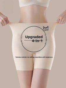 Miiow | Seamless Safety Pants Womens Anti-Light Underwear Four-In-One Tummy Control Butt Lifting Base Layer Flat-Cut Shorts 2024 New