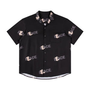 Linen Short Sleeve Shirt Mens Fashion Summer Bear Print Loose Fit Couples Shirt Cool Feeling Regular Length B2308