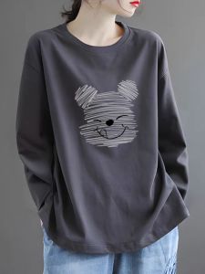 Export Discount Export 100% Pure Cotton Fashion T-shirt Long Sleeve Bottoming Shirt Loose Temperament Female Fashionable round Neck Tops