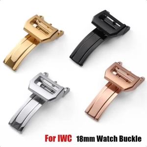 Khóa Cài Bằng Thép Không Gỉ IWC 18mm Dành Cho Dây Đeo Đồng Hồ Bằng Da Cao Su - Khóa Gập Màu Bạc Đen Vàng Hồng