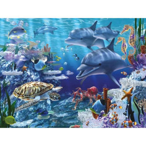 Jigsaw Puzzle 500 1000 1200 2000pcs Colorful Dolphins And Sea Turtles Swimming In Coral Reef For Adults Stress Relief Present
