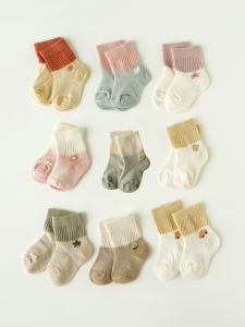 Spring Summer Infant Socks Three Pairs Mid-Calf Mesh Socks Boys Girls Color Block Thin Socks Comfortable Cotton Nylon Blend