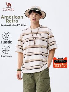 CAMEL | Breathable Stylish American Retro Stripes and Contrast Color T-Shirt