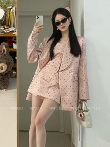 Syj Slightly Oversized Girls French Style Temperament Socialite Polka Dot Outwear Early Autumn Fancy Slim Looking Mid-Length Dress Set