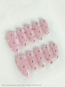 10pcs Long Almond Handmade Press-On NailsPink NailsCutePolka Dot NailsSuitable For All Ladies & Girls Everyday Wear