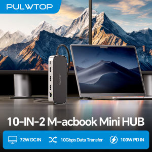 PULWTOP MacBook Pro Docking Station Dual Monitor Macbook Dock with 2*HDMI 4K 60HzPDEthernetUSB A/C 10GbpsSD/TF USB 2.0