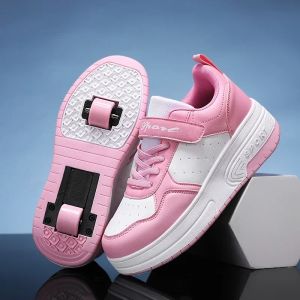 Ultra-Light Leathe Two Wheels Childrens Sport Roller Skate Shoes for Kids Boys Girls Walking Running Sneakers Outdoor for Women