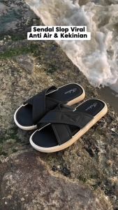VEBLEN Sandal Selop Cewek Wanita Fashion Model Korea Style Kekinian Hitam Putih Karet Nyaman dan Lembut Sandal Slip On