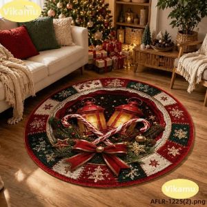 Thảm Tròn Giáng Sinh VIKAMA Cỡ Lớn Cao Cấp 100% Polyester Chống Trượt Chống Nước Hình Người Tuyết Đèn Lồng Hoa Trạng Nguyên Thiết Kế Hình Cây Thông Cho Phòng Khách Trang Trí Nhà Cửa Ngày Lễ
