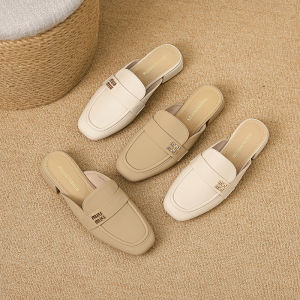 2025 Spring Autumn New Womens Slippers Outdoor Wear Summer Thick Heel Lazy Shoes Head Cover Half Slippers Casual Style PVC Material