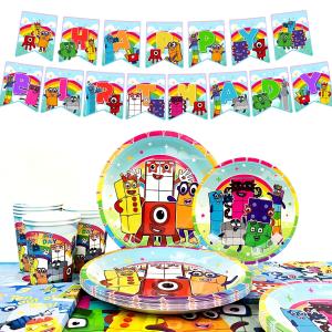 Miniso | 114 Pcs Number Birthday Party Tableware-Number Party Banner Plates Tablecloth Cup etc Number Birthday Party Supplies