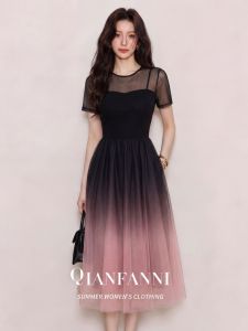 QFN | Black Ombre Lace Luxury Style Waist Cinching Dress