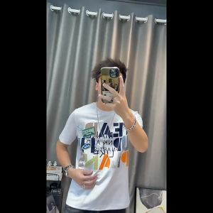 Men T Shirt Short-sleeved T-shirt Summer 2024 New Trend Cartoon Letter Printing Cotton Tshirt