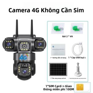 Camera IP 4G Năng Lượng Mặt Trời 12MP 6K Ống Kính Ba Chiều Độ Nét Cao Màn Hình 3 Inch Tầm Nhìn Ban Đêm PTZ Giám Sát An Ninh Với Khe Cắm Thẻ SIM