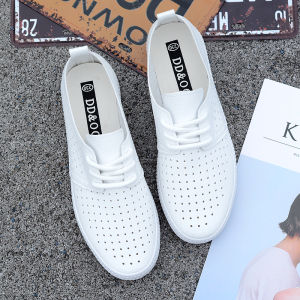 Summer New Arrival Easiest for Match Flats Soft Leather Surface Cut Out Mesh Slip-on Breathable Girls White Shoes Flat Bottom Casual Sneakers
