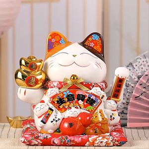 Mèo thần tài vẫy tay Đai Cát Đại Lợi Mèo thần tài vẫy tay loại lớn cao 26cm mèo thần tài vẫy tay chạy điện mèo thần tài may mắn