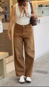 🔥👖 ใหม่ Justin Wide jeans กางเกงยีนส์ผู้หญิงเอวสูงทรงกระบอกใหญ่ ผ้านุ่ม พรางหุ่นสวย โกงหุ่นสูง พรางขาพรางสะโพก