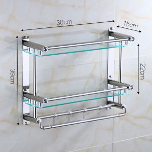 Bathroom Rack Wall-Mounted Stainless Steel Glass Bathroom Double-Layer 3-Layer Towel Rack Toilet Storage Rack Punch-Free