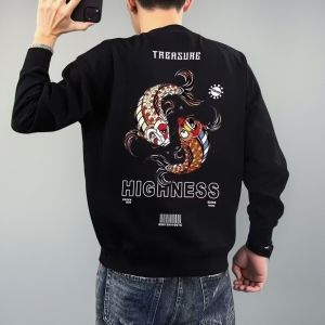 Red Dragon Year Print Sweatshirt Mens Autumn Winter New Style T-shirt Youth Fashion Antibacterial Polyester Fabric round Neck Long Sleeve