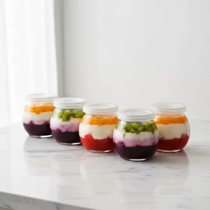 Combo 6 Hũ Thủy Tinh Tròn Dáng Cầu 200ml Nắp Trắng Kín Khít Đựng Thực Phẩm Bánh Pudding Decor Bếp
