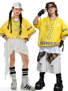 Childrens Hip Hop Performance Outfit Yellow Set School Sports Event Show Costume Boys Girls Dancewear Cotton Polyester Blend