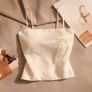 chaqi | Retro Button Front Slim Fit Silk Satin Camisole Vest Womens Summer 2025 Backless Commute Style Short Length Solid Color