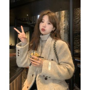 imimtuan | Áo Khoác Len Đệm Cổ Điển Đôi-breasted Dày và Ấm