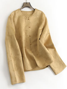 Loose Fit Long Sleeve round Neck Copper Button Embroidered Pattern Short Outerwear Womens Fashion Autumn 2024 F467