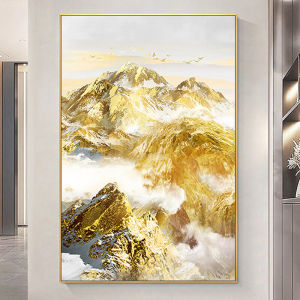 Modern Minimalist Hand-Painted Gold Foil Texture Decorative Artwork Large Format Floor Standing Living Room Oil Painting