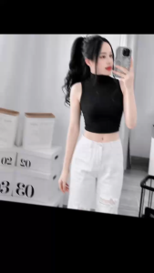 Áo croptop sát nách cổ cao KVYBODY A66 chất thun cotton borip lụa mịn dày dặn siêu co giãn thích hợp mặc ở nhà đi chơi