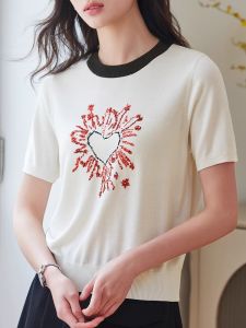 WANGGONGZHU | Round Neck Contrast Color Short Sleeve T-Shirt Women Summer Thin New Fashion Print Loose Top Women Simple Versatile Commute Style