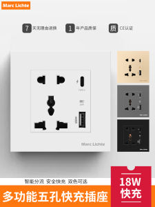 ช่องเสียบไฟฟ้าแบบอินเทอร์เฟซ C Smart Fast Charging 5 รูพร้อม USB 18W ช่องเสียบไฟฟ้าพื้นฐานแบบ 2 ขา 3 ขา ขนาด 13A