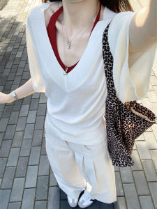 HUAYILING | Attractive New Summer Three-Piece Outfit Set Top Palazzo Pants