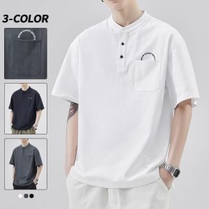 Vancl 2025 New Henry Collar Casual Short Sleeve T-Shirt Mens Trendy Brand Summer Thin Top Youth Popular Loose Fit Cotton 100%