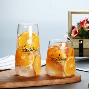 AmoKi 450ml 500ml Glass Coffee Cup Tea Milk Yogurt Mug Creative Transparent Letter Pattern Drinkware