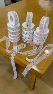 ริบบิ้นผ้าแก้วพิมพ์ลายสีหวาน (ยกม้วน25หลา) 2.5 ซม. | ลายน่ารัก สดใส | ใช้ตกแต่งของขวัญ งาน DIY