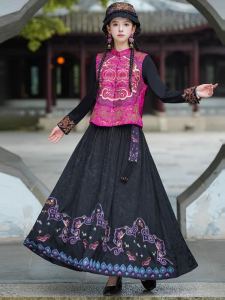 New Chinese Style Short Embroidered Vest Set Womens High End Fashionable Traditional Tang Han Costume Bright Satin Material