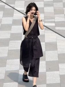 Quần Ống Rộng Xếp Ly Thời Trang Mùa Hè 2025 Cạp Cao Cho Nữ Quần Dài Đến Mắt Cá Chân Ống Thẳng Không Đều