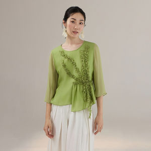 Silk Lace 7/8 Sleeve Irregular Stylish Womens Shirt