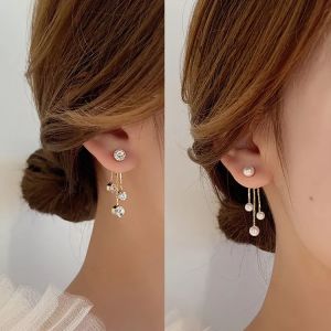 Amefurashi Anting Needle Pearl Rhinestone Drop Earring