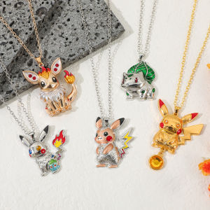 Bandai | Anime Pikachu Charmander Bulbasaur Cartoon Q Version Pendant Necklace - Collectible Fan Jewelry Gift for Holiday