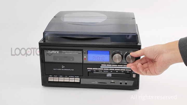 LoopTone Bluetooth Speed Vinyl Record Player Vintage Turntable  CD&Cassette Player Speaker AM/FM Radio USB Recorder Aux-in RCA Line-out  220~240V