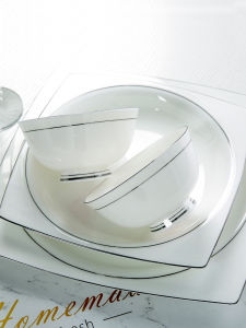 Luxurious Bone China Bowl Deep Dish Restaurant Quality Soup Bowl Porcelain Dinnerware Set for Home Use Hotel Dining Plate