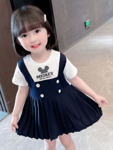 Fashionable Summer Dress for Girls with Strap Princess Style Kids Clothing Cotton Blend Fabric Casual Leisure Short Sleeve