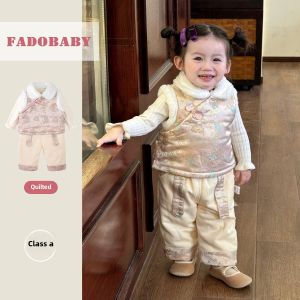 Girls Hanfu Set Winter Clothes Cotton Inserted Year-Old New Year Costume Baby Clothes Traditional Chinese Childrens Clothing